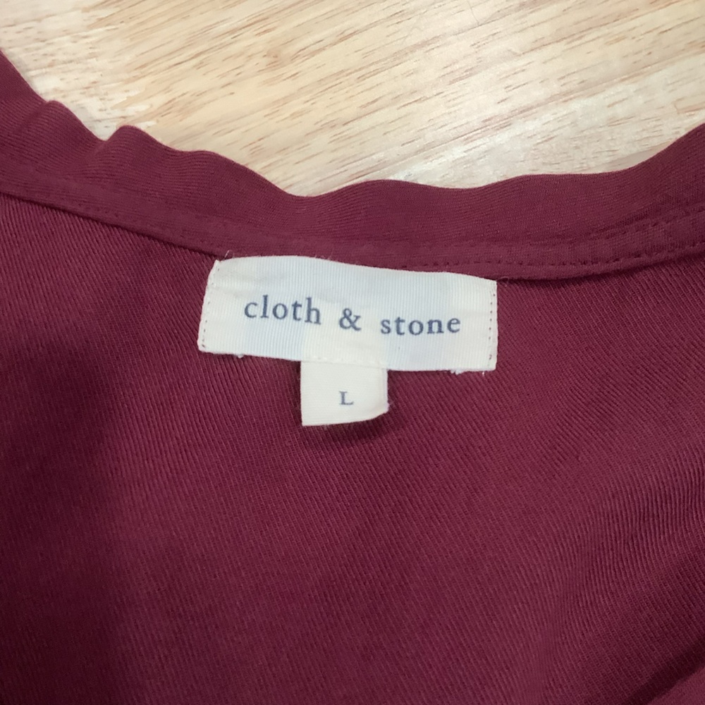 Anthropologie CLOTH & STONE Burgundy V-Neck Short Sleeve Dress Hi-Low Hem Size L - Picture 7 of 10